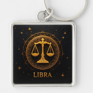 Chaveiro Ilustração do Signo Zodiacal Libra Dourada