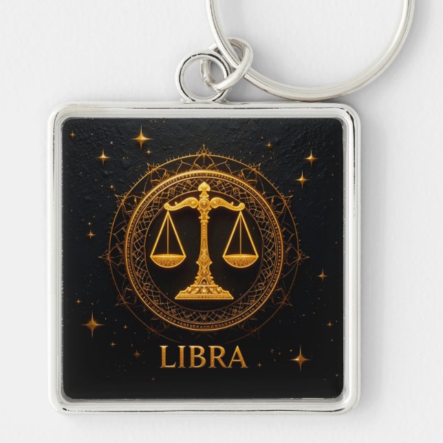 Chaveiro Ilustração do Signo Zodíaco Libra Dourada (Frente)