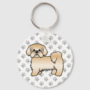 Chaveiro Ilustração Dourada de Cão de Cartoon Shih Tzu C
