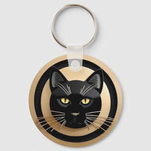 Chaveiro Ilustração Estilizada de Gato Preto