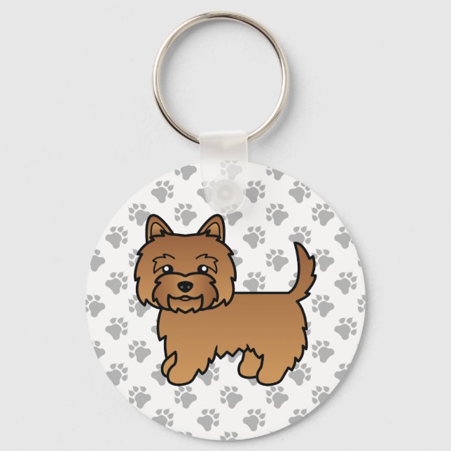Chaveiro Ilustração Fofa do Cão Terrier Cairn Vermelho & Pa (Frente)