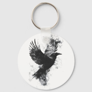 Chaveiro Ilustração Gótica Raven: Fumaça e Penas