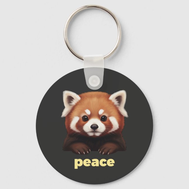 Chaveiro Ilustração "Paz" de Panda Vermelho Fofo para Crian (Frente)