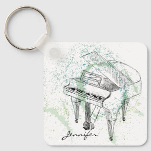 Chaveiro Ilustração Personalizada de Piano Arte Desenho Ama