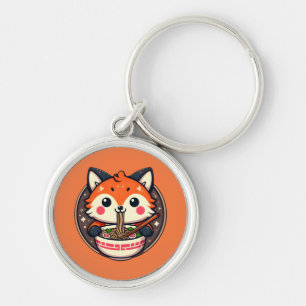Chaveiro Ilustração Ramen Fox Cute para Design Merch
