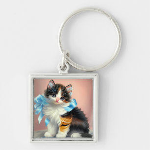 Chaveiro Ilustração Vintage Calico Kitten