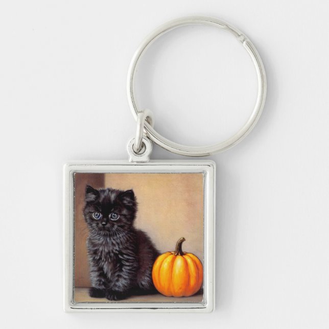 Chaveiro Ilustração Vintage Halloween Black Kitten (Frente)