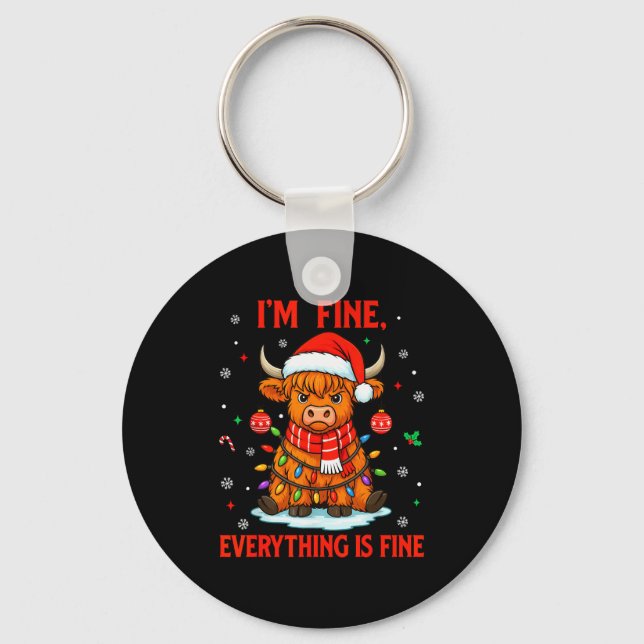 Chaveiro I'm Fine Everything Is Fine Christmas Highland Cow (Frente)