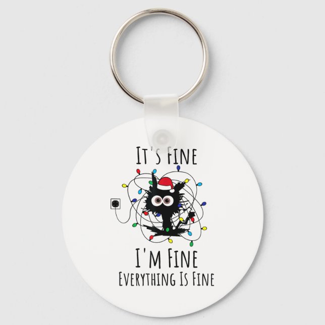 Chaveiro I'm Fine Everything Is Fine Cute Cat Christmas Lig (Frente)