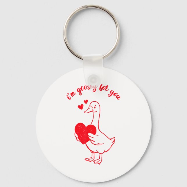 Chaveiro I'm Goosey For You Valentine Goose Hearts Minimal  (Frente)