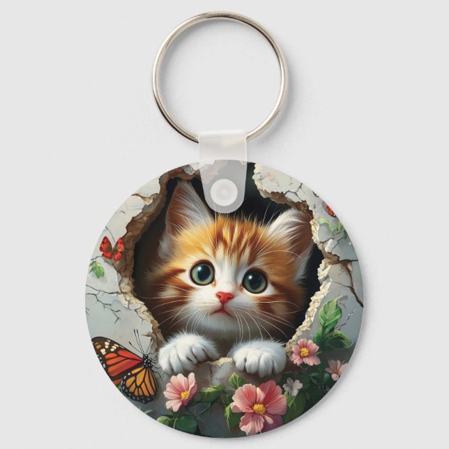 Chaveiro Imagem 3D de um gatinho fofo espiando (Frente)