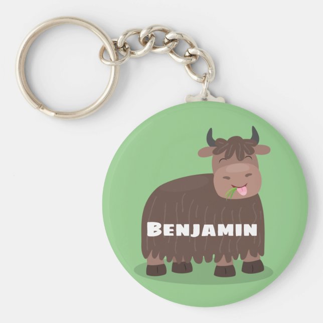 Chaveiro Imagem animada de relva feliz comendo iaque engraç (Frente)