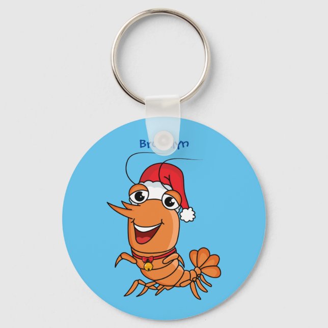 Chaveiro Imagem de desenho animado de camarão de Natal feli (Frente)