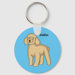 Chaveiro Imagem de desenho animado de poodle marrom feliz 