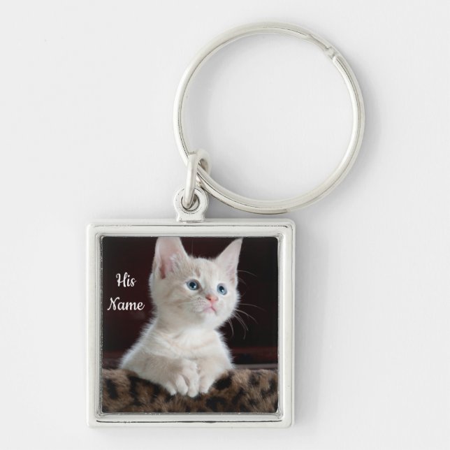 Chaveiro Imagem personalizada de gato giro (Frente)