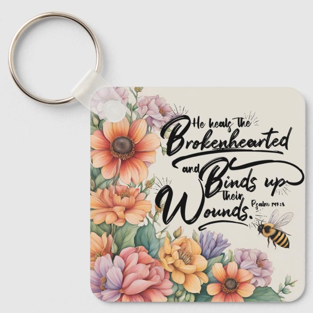 Chaveiro Imagem Versa Da Bíblia Cristã Psalms 147:3 (Frente)