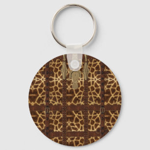 Chaveiro Impressão Animal de Girafa Tribal em Couro Vintage