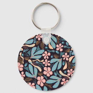 Chaveiro Impressão Azul Coral Azul Floral Escuro