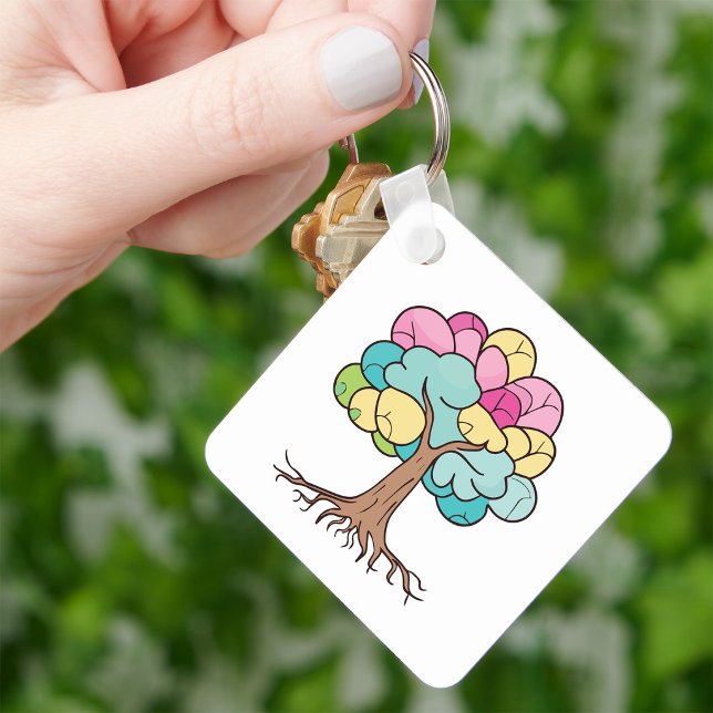 Chaveiro Impressão de Arte da Árvore Cerebral em Pastel Abs (Abstract Pastel Brain Tree Art Print. Keychain)