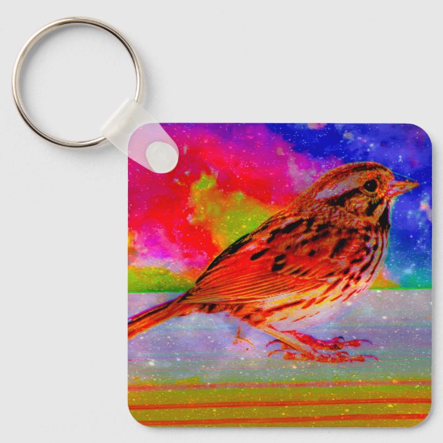 Chaveiro Impressão de Arte do Sonho de Pássaro Cósmico" (Frente)