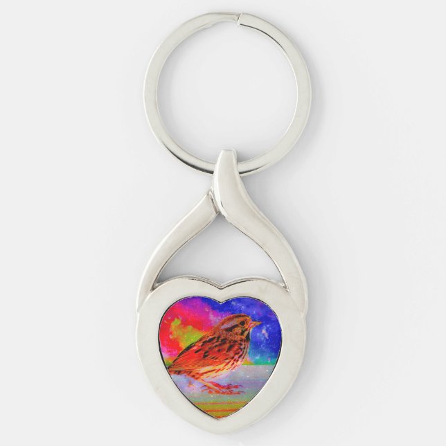 Chaveiro Impressão de Arte do Sonho de Pássaro Cósmico" (Frente)