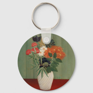 Chaveiro Impressão de Arte Floral Verde Oliva Vintage de He
