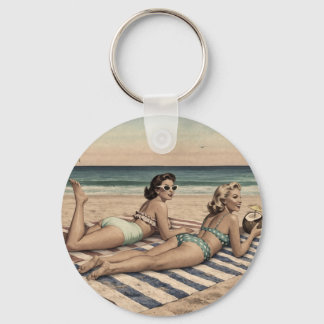 Chaveiro Impressão de Arte Pin-up de Praia Vintage | Garota