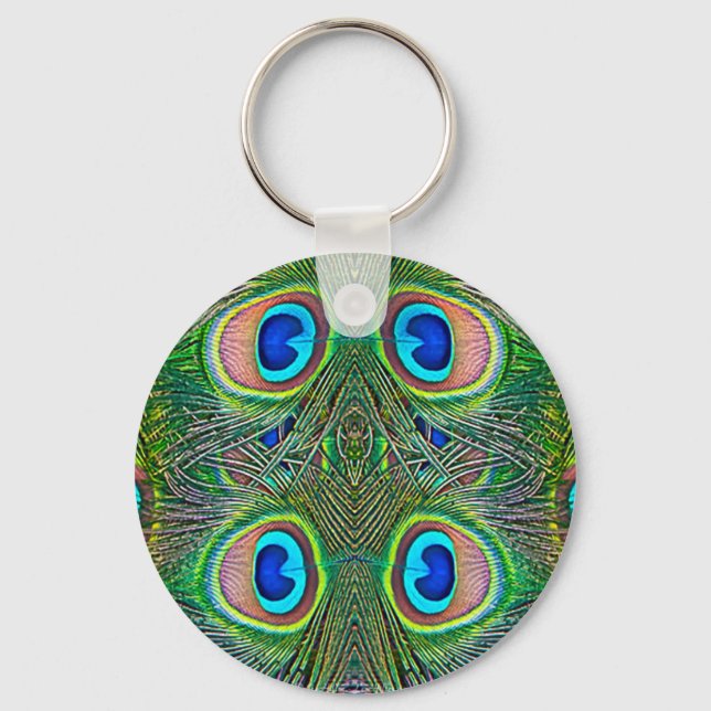 Chaveiro Impressão de Caleidoscópio de Penas de Pavão (Frente)