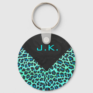 Chaveiro Impressão de Leopard Black and Teal