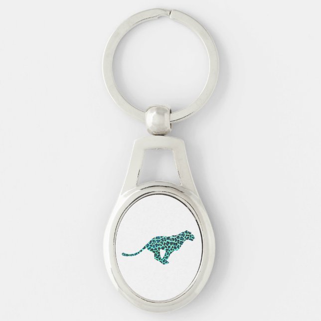 Chaveiro Impressão de Leopardo Negro e Teal (Frente)