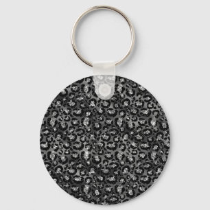 Chaveiro Impressão de Leopardo Preto e Cinza Prata
