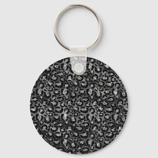 Chaveiro Impressão de Leopardo Preto e Cinza Prata (Frente)