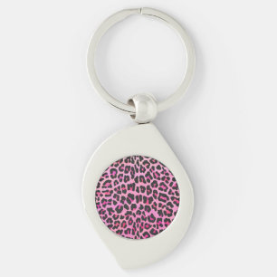 Chaveiro Impressão de Leopardo Preto e Rosa Quente