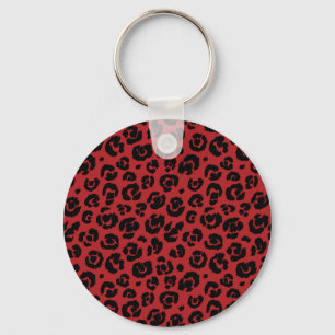 Chaveiro Impressão de Leopardo Preto Vermelho