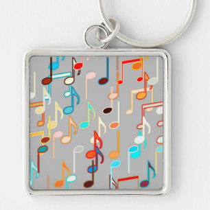 Chaveiro Impressão de Notas Musicais - Cinzas Médias, Mú