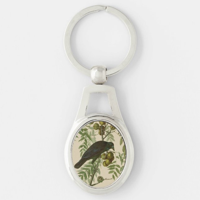 Chaveiro Impressão de Pássaro Grackle Roxo de Audubon Vinta (Frente)