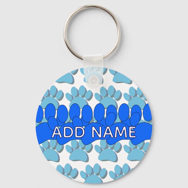 Chaveiro Impressão de Pata de Cachorro Azul Personalizada (Verso)