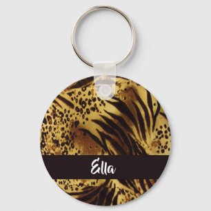 Chaveiro Impressão de pele do tigre de nome personalizado