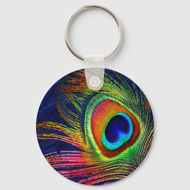 Chaveiro Impressão de Pena de Pavão Colorida (Frente)