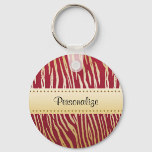 Chaveiro Impressão de Tigre Vermelho e Dourado com Nome