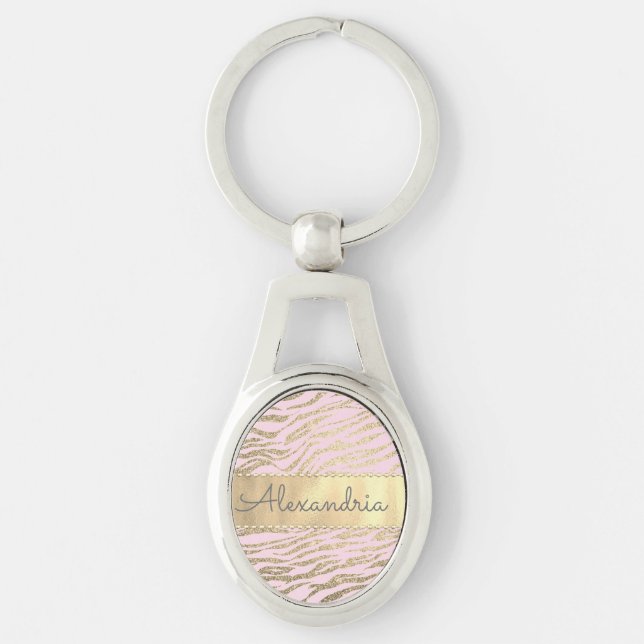 Chaveiro Impressão de Zebra com Lâmina Rosa Personalizada (Frente)