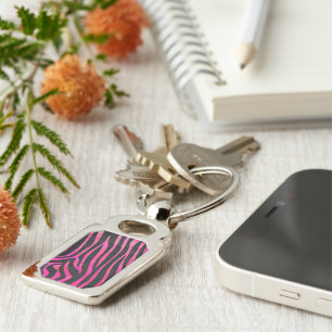 Chaveiro Impressão de zebra preto e rosa quente