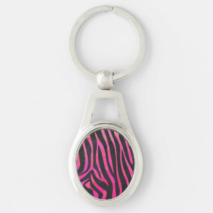 Chaveiro Impressão de zebra preto e rosa quente
