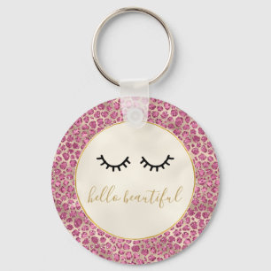Chaveiro Impressão do Leopardo Rosa Dourado Eyelashes Pret