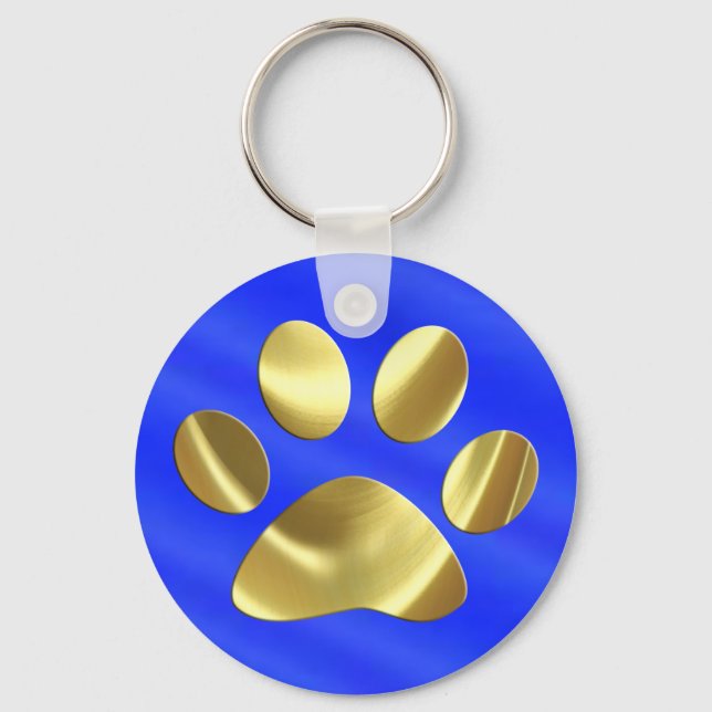 Chaveiro Impressão Dourada de pata de gato azul (Frente)