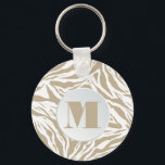 Chaveiro Impressão em animais de zebra monograma<br><div class="desc">Um chaveiro de na moda apresenta o seu monograma inicial num padrão de impressão de animais selvagens bronzeados e brancos. Crie ou dê como presente. CORRESPONDENDO a itens na nossa loja.</div>