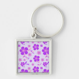 Chaveiro Impressão Floral bonito Roxo e Rosa na Lavanda