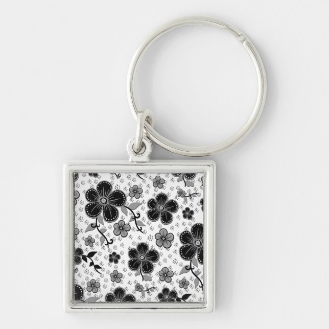 Chaveiro Impressão Floral preto-e-branco (Frente)