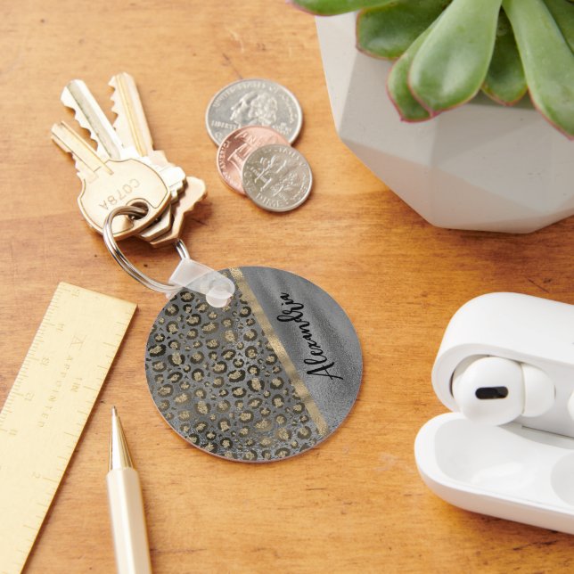 Chaveiro Impressão Leopardo brilhante em Cinzas brilhantes (Mesa)