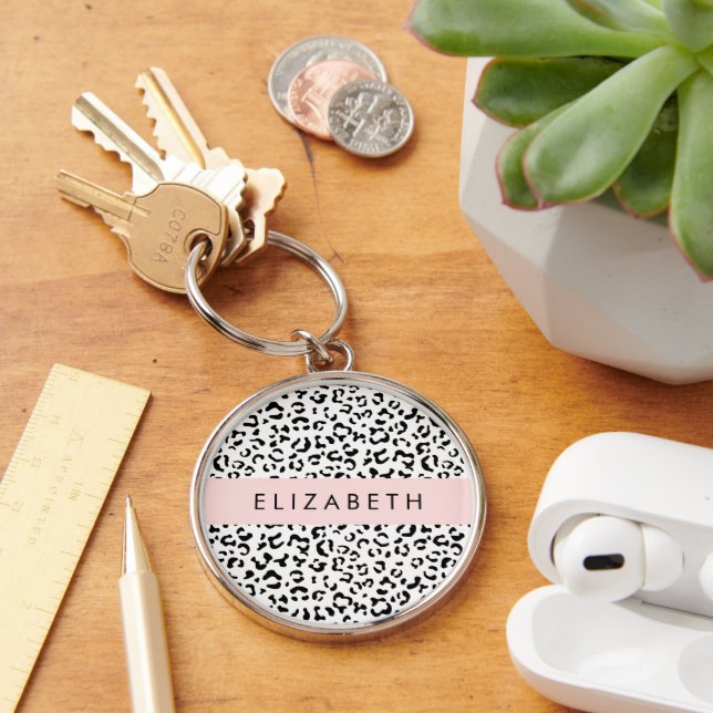 Chaveiro Impressão Leopardo, Manchas, Preto E Branco, Seu N (Mesa)